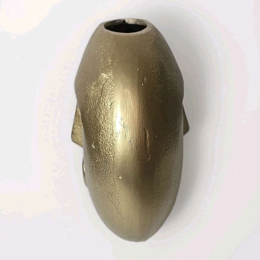 Modern Abstract Face Vase Ceramic Gold Brass Color 6x7x2 - Picture 4 of 8